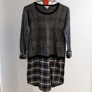 Soft Joie Long Plaid Sweater Flannel Dress Cuff Sleeves Small